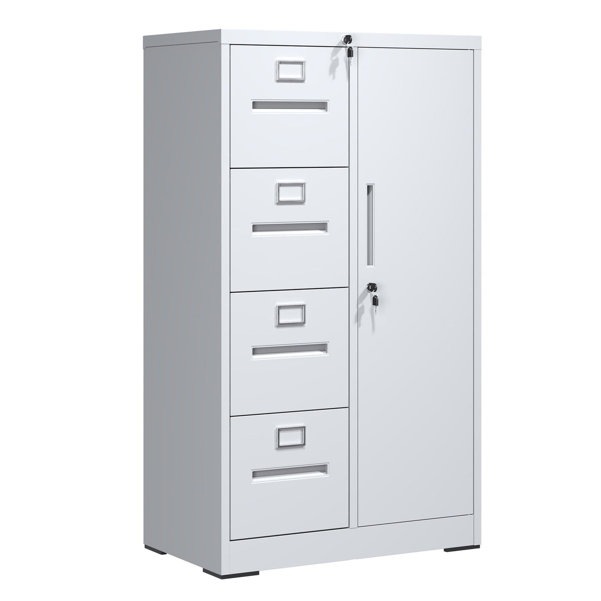 Metal Storage Filing Cabinet with Lock, 4 Drawers and 1 Door - Black or White