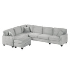 U-Shaped Upholstered Sectional Sofa with Movable Ottoman