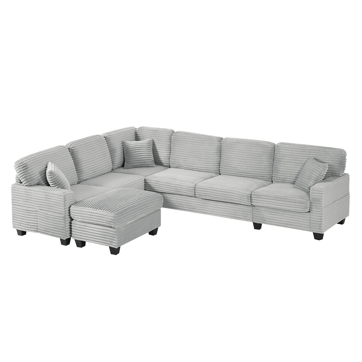 U-Shaped Upholstered Sectional Sofa with Movable Ottoman