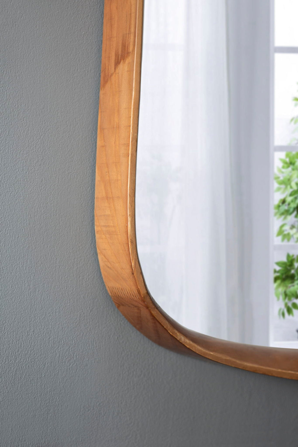 Irregular Wood Frame Wall Mirror with Curved Edges - Brown