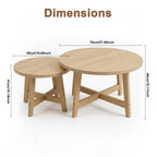 Round Nesting Coffee Tables Set of 2 with X-Cross Support - Natural Wood Finish