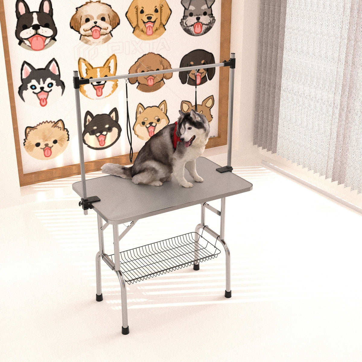 Folding Pet Grooming Table with Adjustable Arm - Multiple Colors
