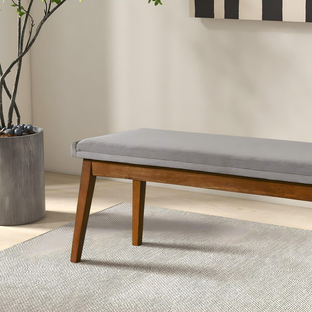 Ash Gray Upholstered Bench with Solid Wood Base - Ash Gray