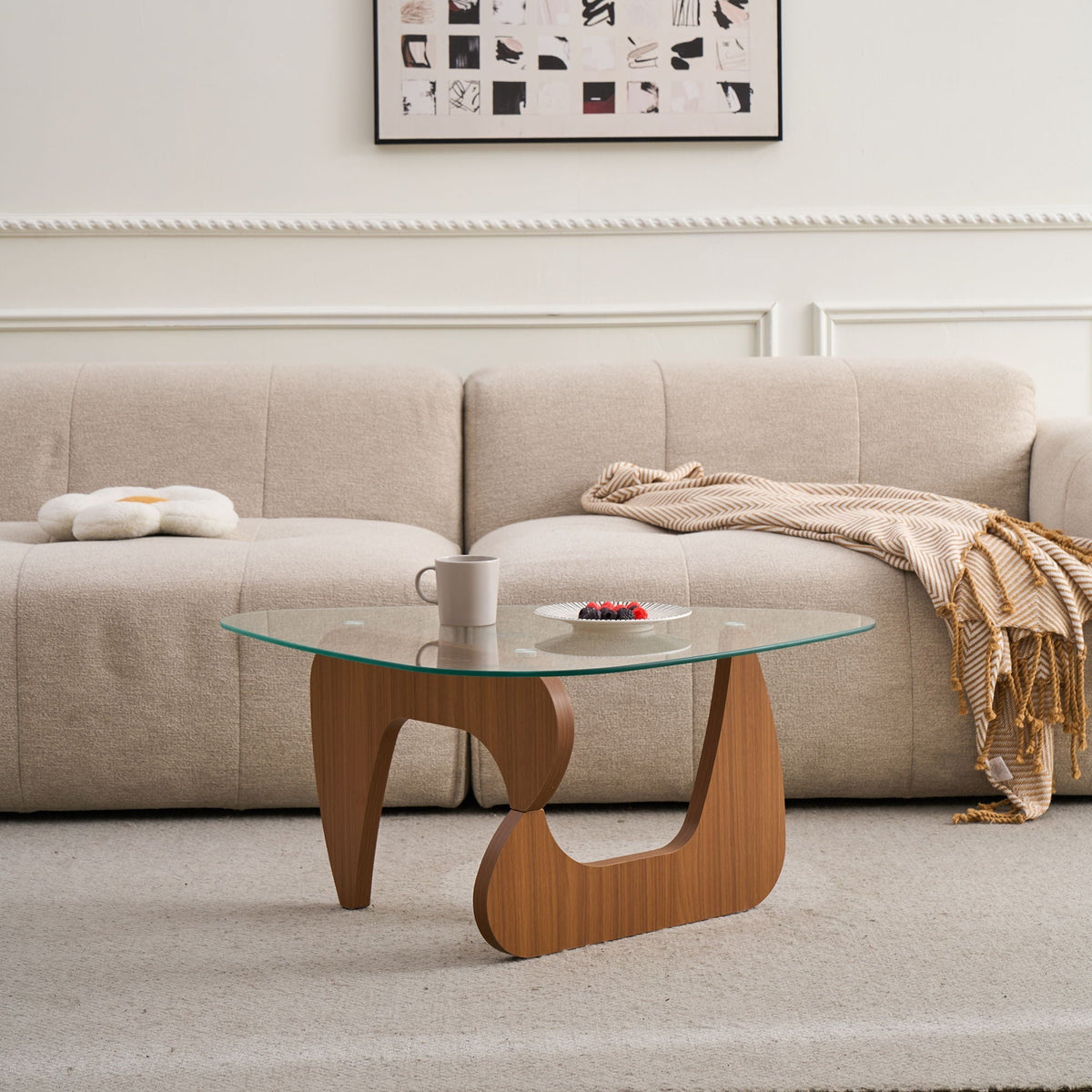 Modern Center Coffee Table with Tempered Glass Top - Light Brown, Black, Dark Brown