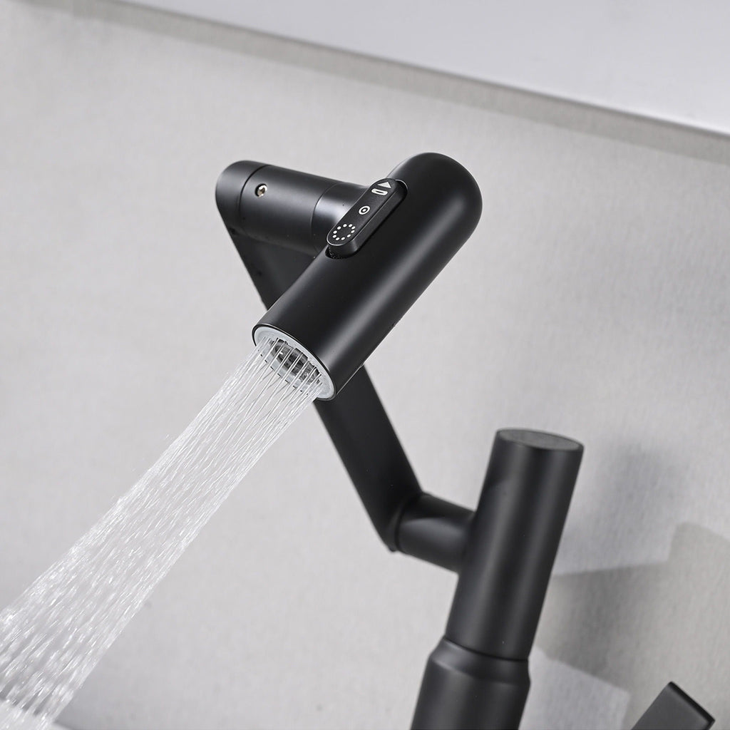 Bathroom Sink Faucet with Spray Function and Temperature Display - Black or Pearl Silver