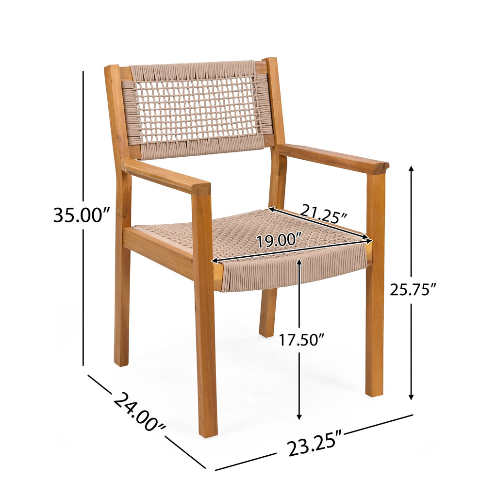 Braided Dining Chair Set of 2 with Acacia Wood & Rope - Light Brown