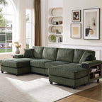 U-Shaped Convertible Sofa, 4 Seater Sectional with Storage Armrests - Multiple Colors
