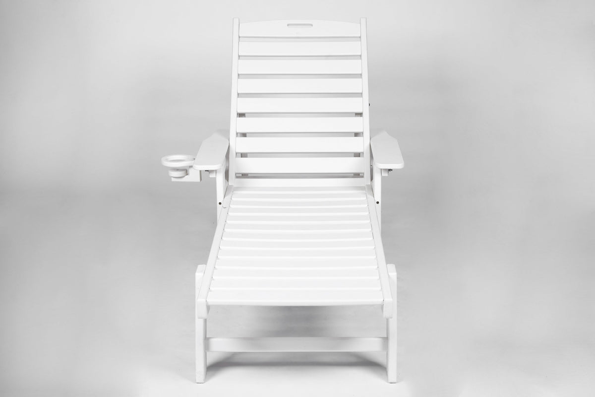 HDPE Outdoor Chaise Lounge Chair with Adjustable Backrest - Wood Texture