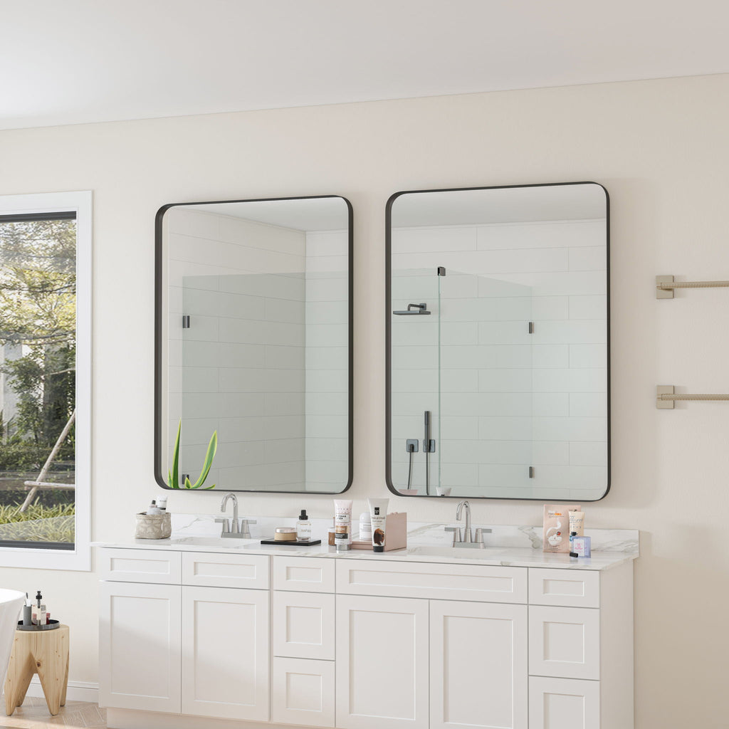 Rectangular Metal Framed Wall Mirror with Modern Design - Black