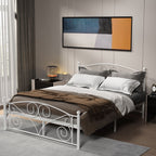 Queen Size Metal Bed Frame with Flower Headboard and Footboard