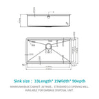 Gunmetal Black Workstation Kitchen Sink with Multifunction Ledge - 33" Undermount