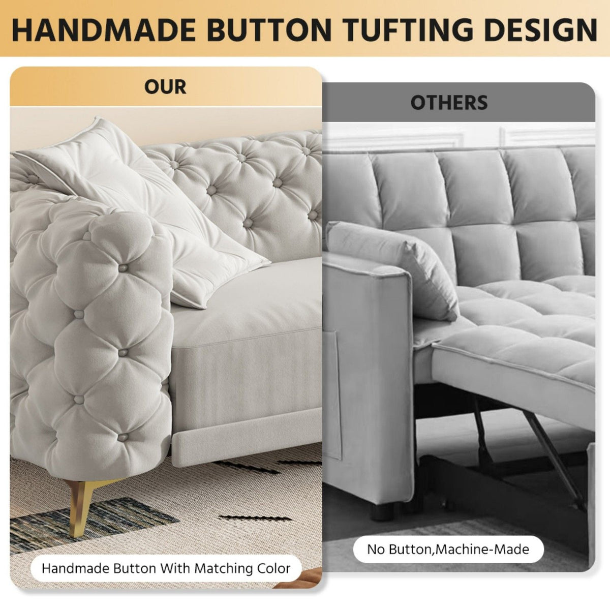 3-In-1 Convertible Sleeper Sofa Set with Deep Seat & Movable Ottoman - White, Beige, Gray