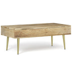 Handcrafted Lift Top Coffee Table with Storage - Light Brown