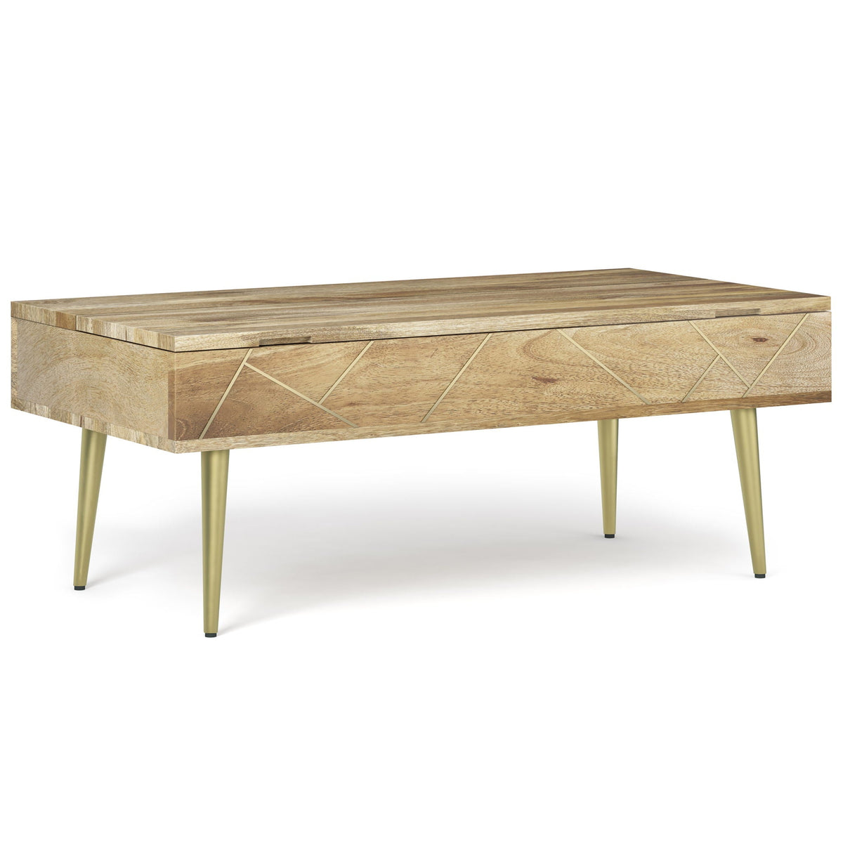 Handcrafted Lift Top Coffee Table with Storage - Light Brown