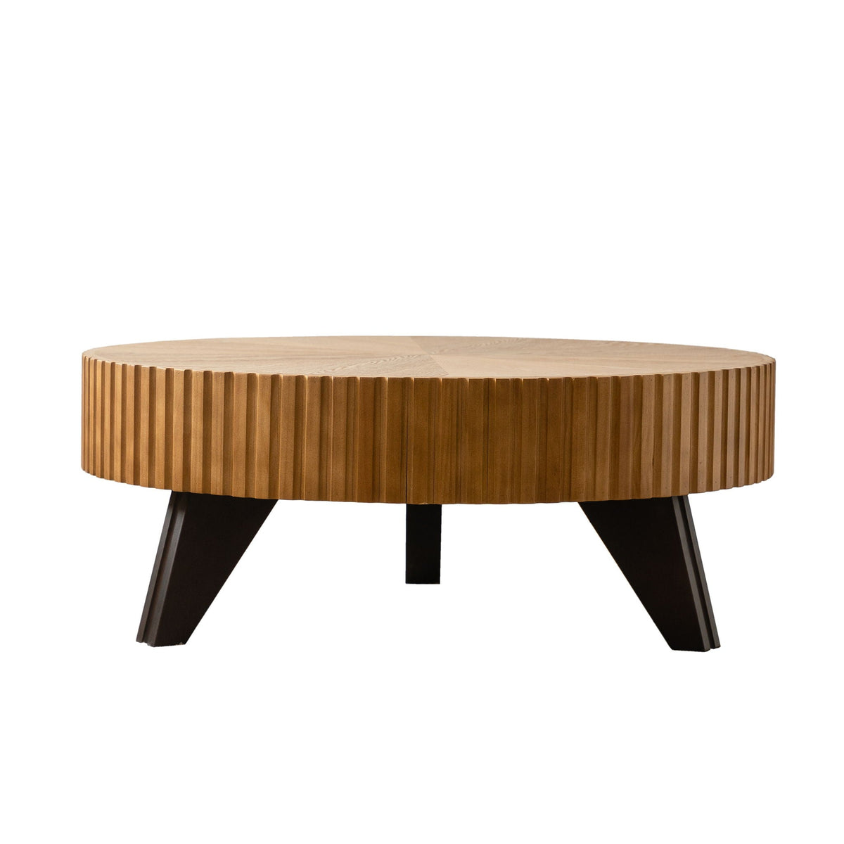 Round Retro Coffee Table with Solid Wood Legs