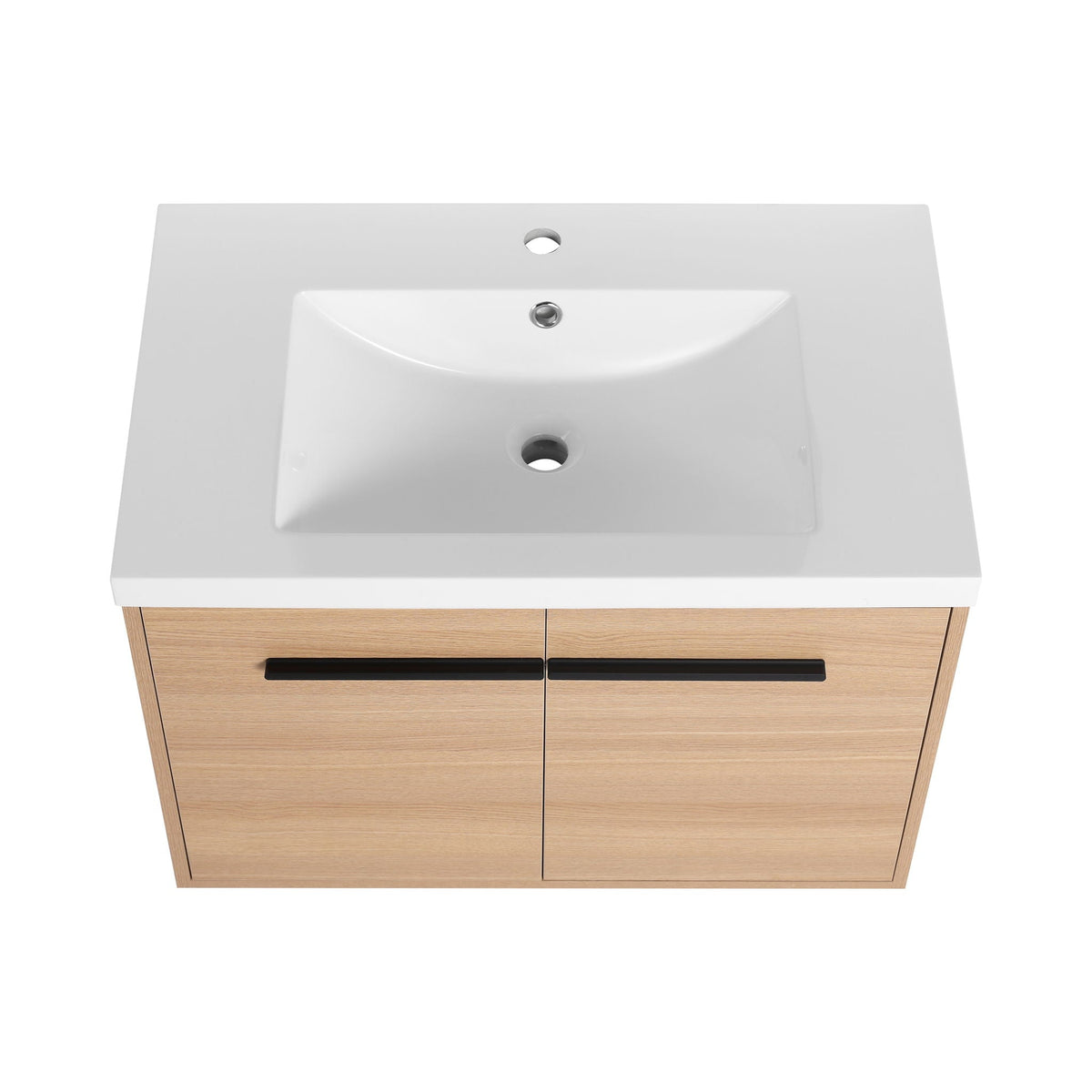 Bathroom Vanity Set with Resin Countertop Sink and 2 Doors - Light Brown Oak