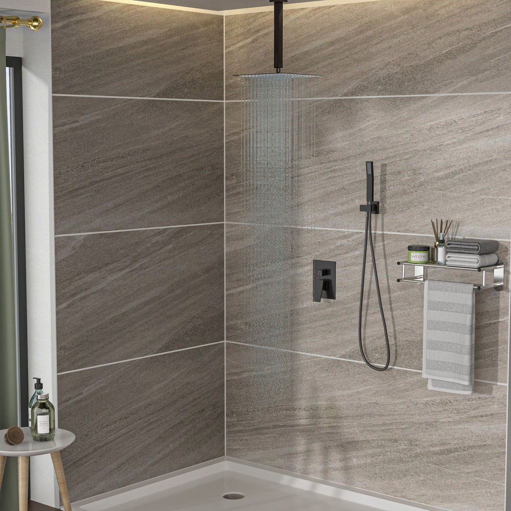 Dual Shower Head 16" Ceiling Mount Shower System with Pressure-Balanced Valve - Gray