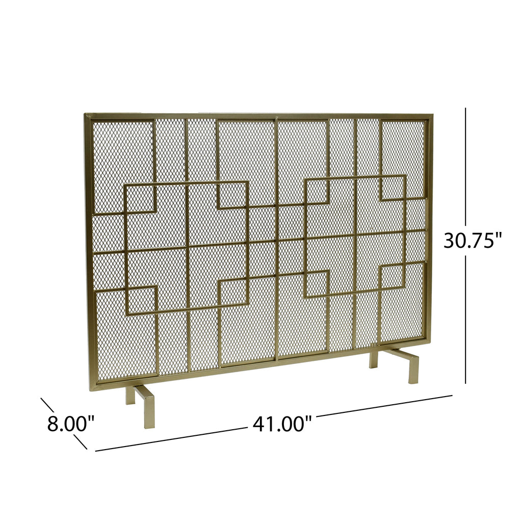Modern Single Panel Iron Fire Screen with Fine Mesh - Black
