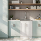 Deluxe Laundry Cabinet with Pull-Out Faucet and Stainless Steel Sink - White