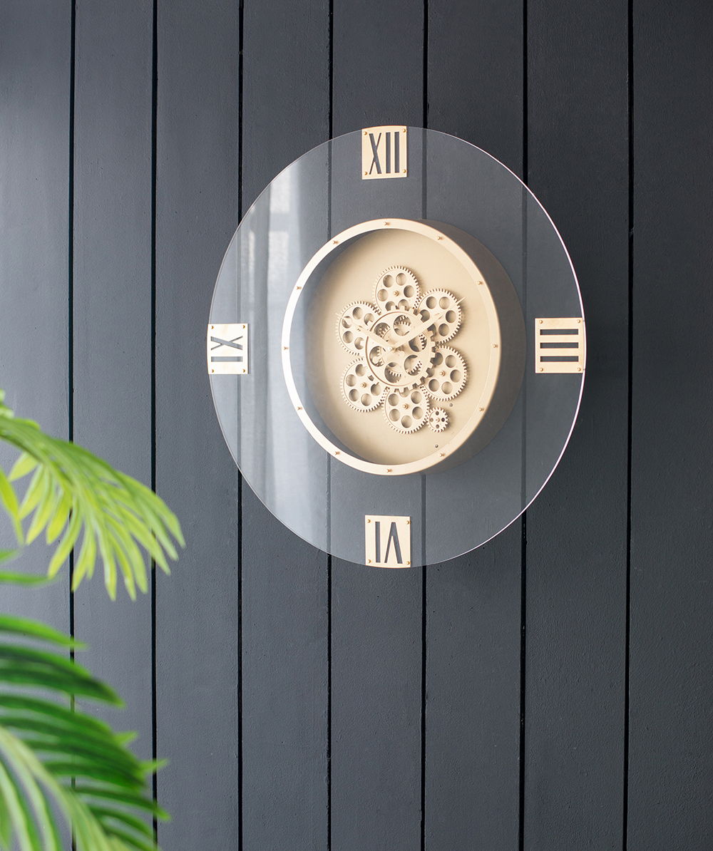 Round Moving Gear Wall Clock with Roman Numerals - Multicolor