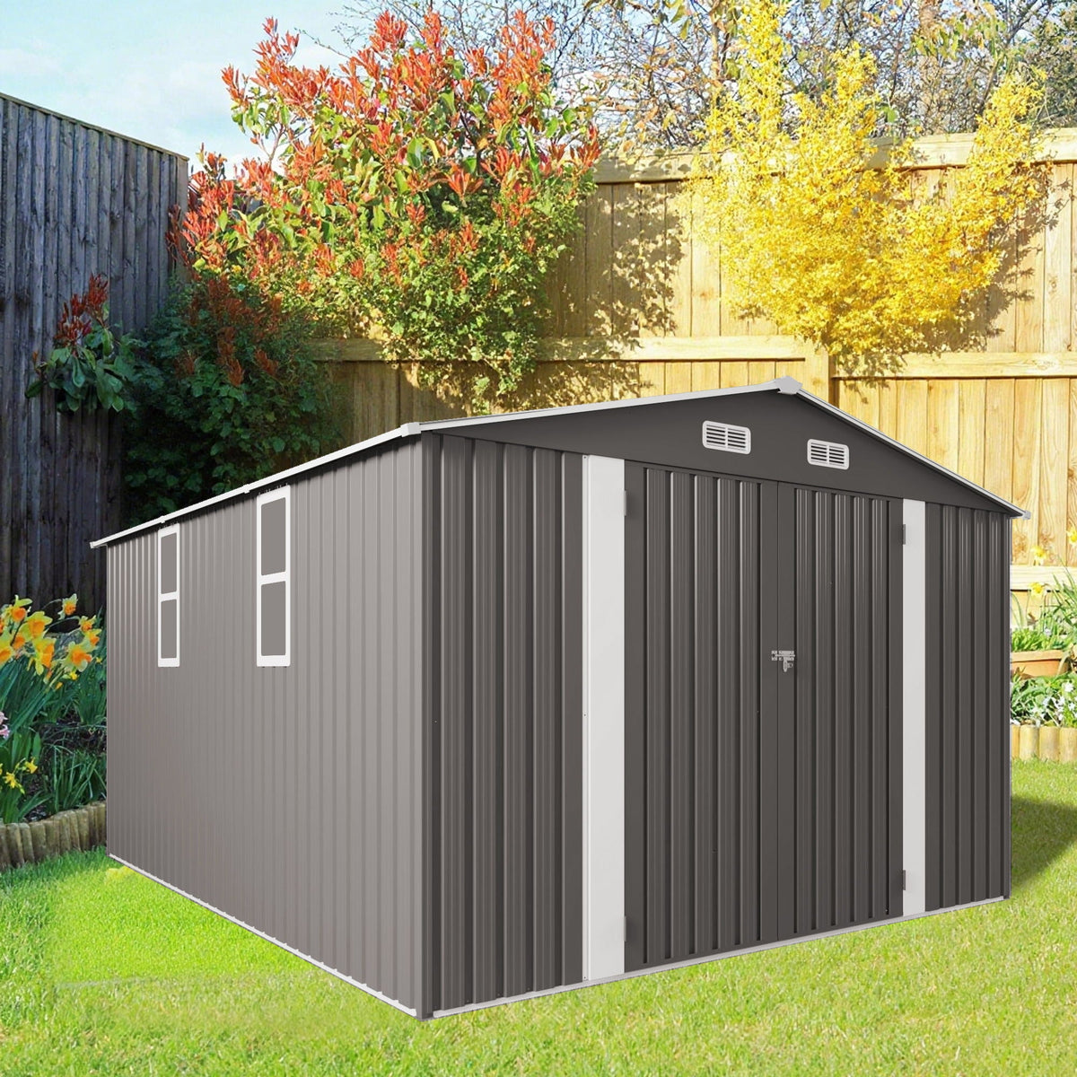 Outdoor Storage Shed with Lockable Doors - Dark Gray