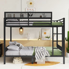 Queen Over Queen Bunk Bed with Storage Shelf and Ladder - Black
