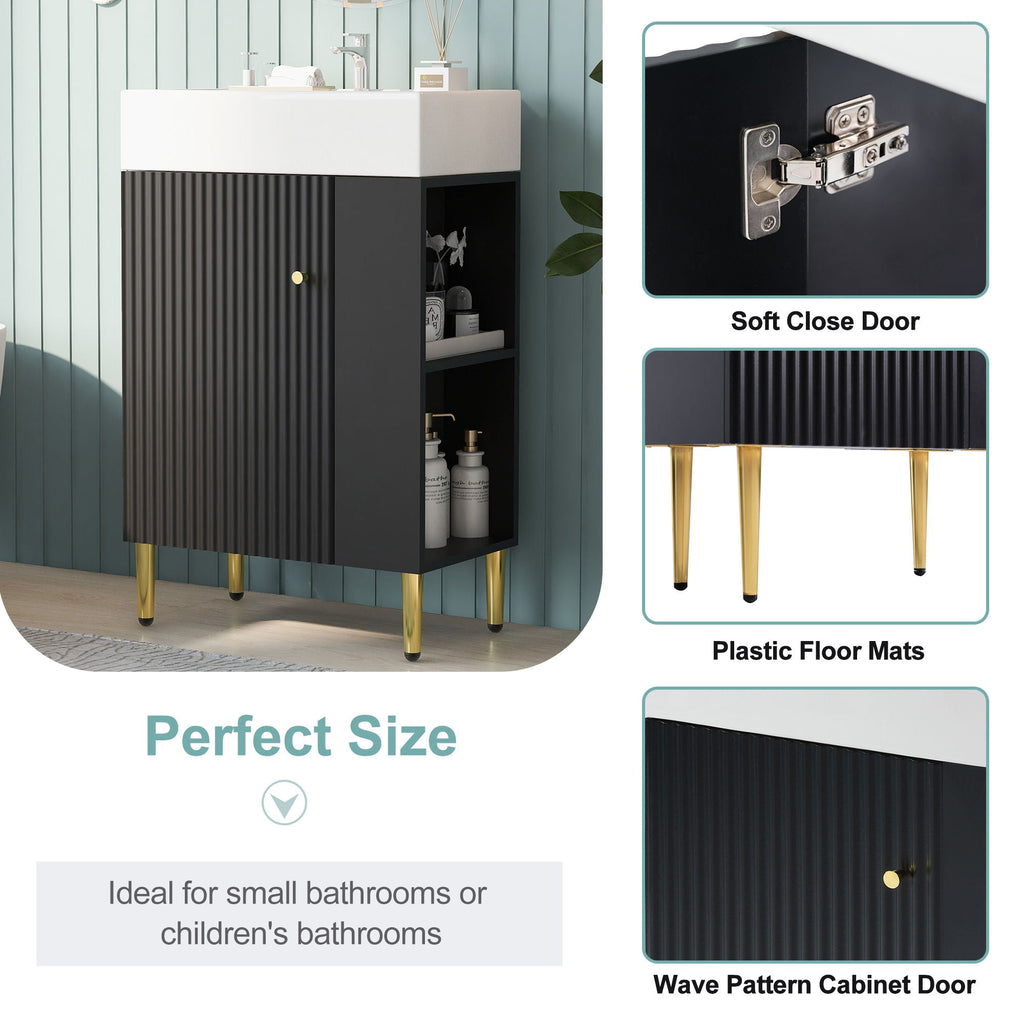 Bathroom Vanity with Single Ceramic Sink and Side Storage - Multiple Colors