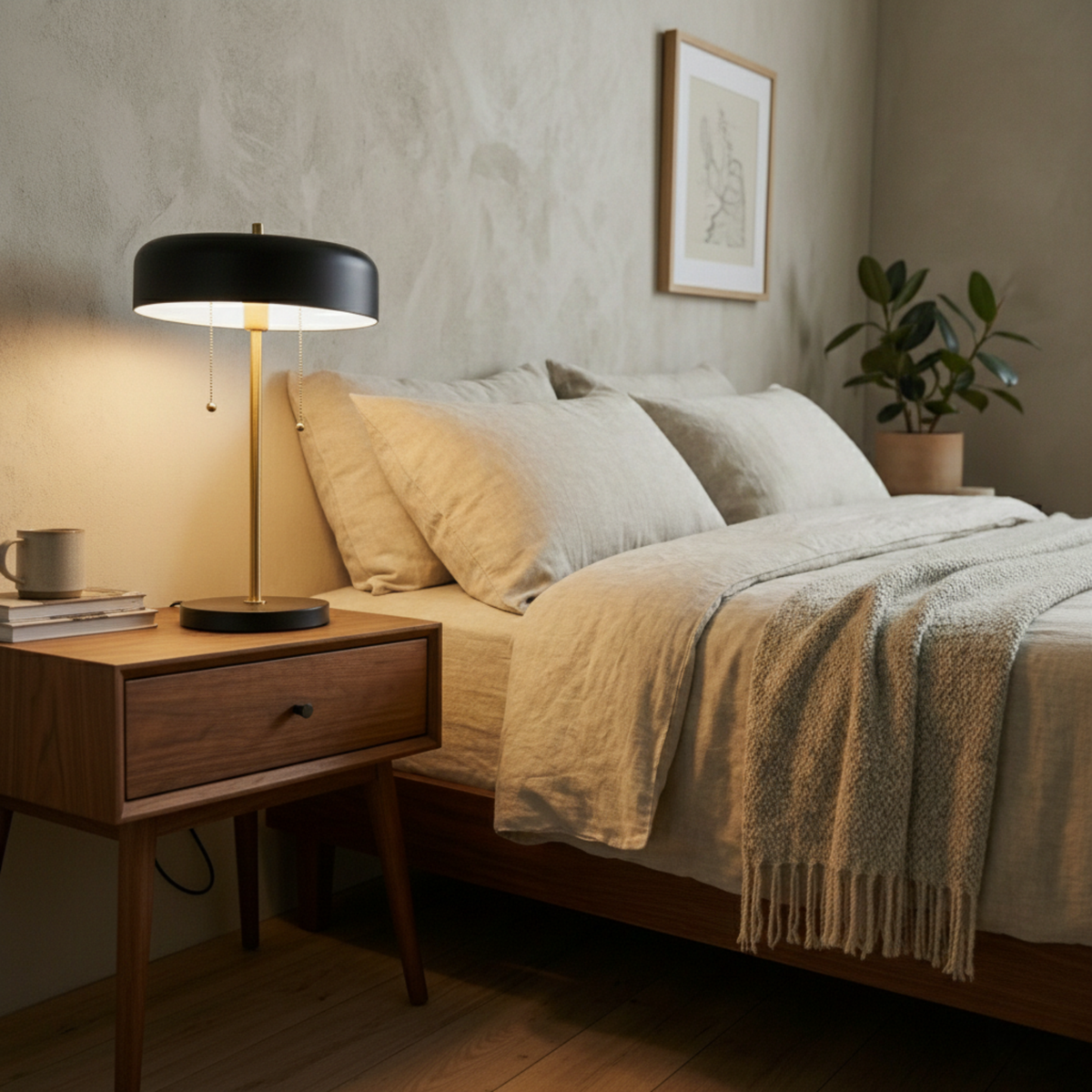 Nordic Creative Desk Bedside Table Lamp with Drum Shade - Black