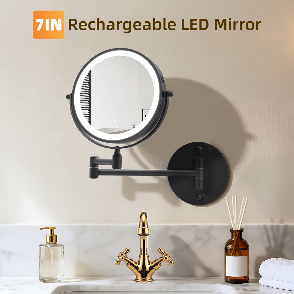 Rechargeable Wall Mounted Makeup Mirror with 10X Magnification - Iron