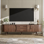 TV Stand Entertainment Center with Storage and Sliding Doors - Dark Brown