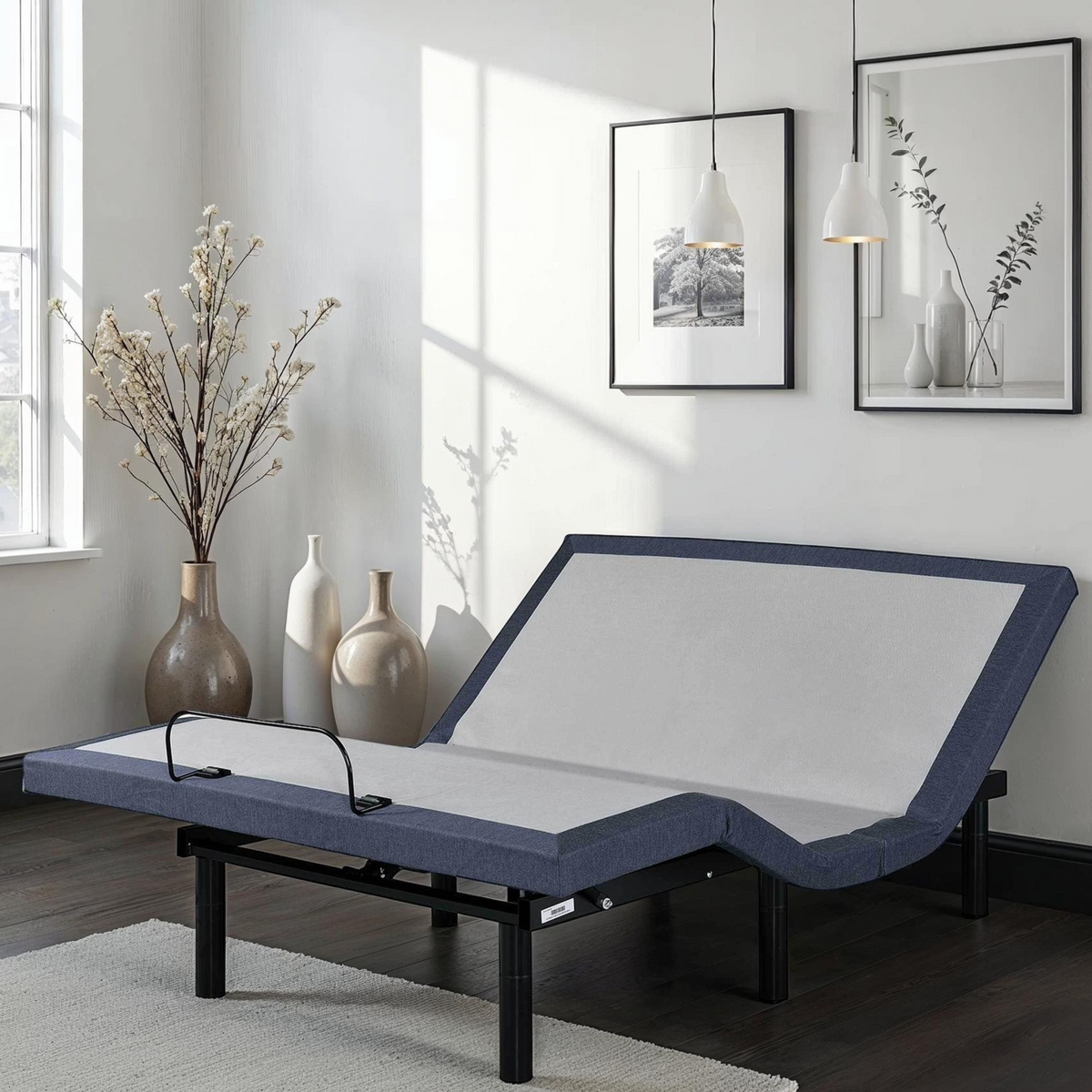 Full Adjustable Bed Base with Massage and USB Ports - Blue-Gray