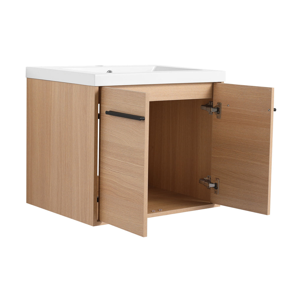Bathroom Vanity Set with Resin Countertop Sink and 2 Doors - Light Brown Oak