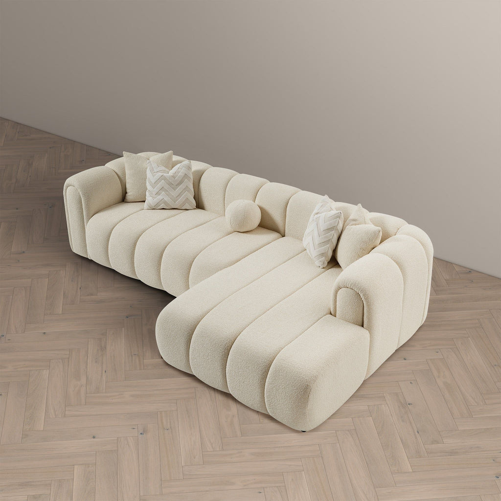 Modern Tufted Right Sectional Sofa with Toss Pillows - Ivory