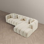 Modern Tufted Right Sectional Sofa with Toss Pillows - Ivory