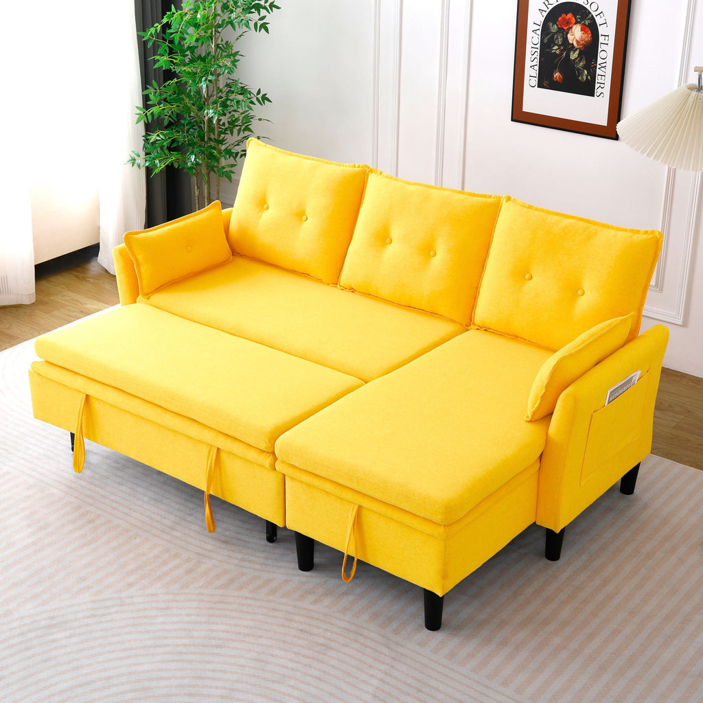 Reversible Chaise Sleeper Sectional Sofa with Storage - Cotton-Linen Upholstery