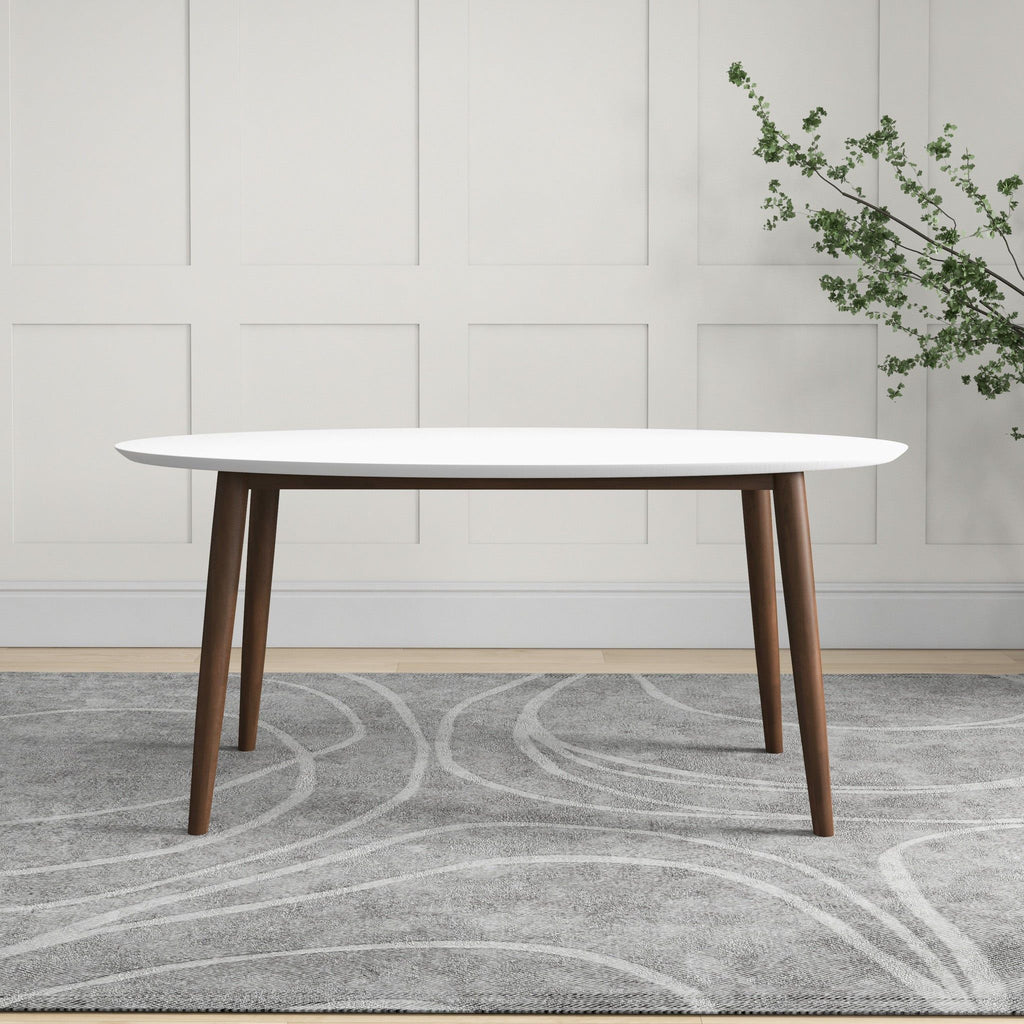 Mid-Century Modern Oval Dining Table with Solid Wood Construction - White
