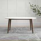 Mid-Century Modern Oval Dining Table with Solid Wood Construction - White
