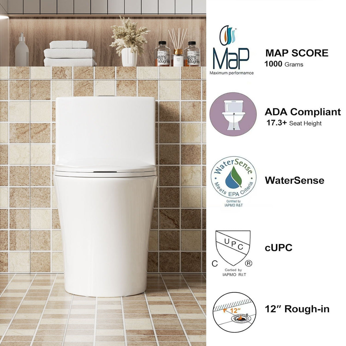Elegant One Piece Toilet With Tornado Dual Flush