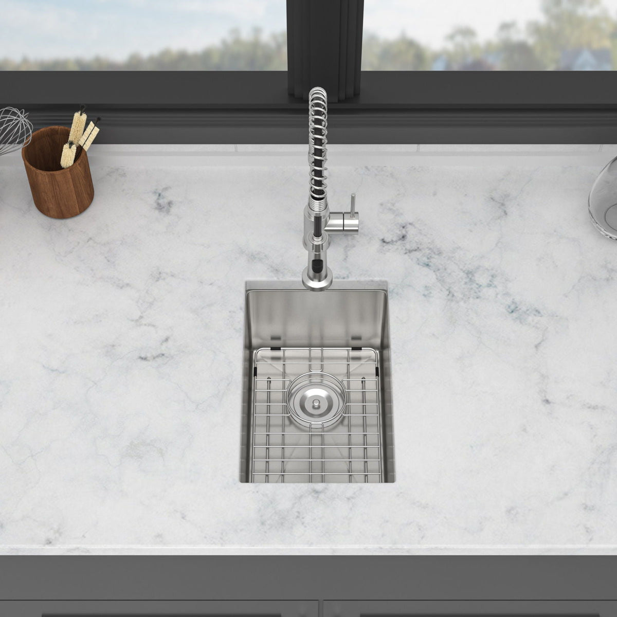 Gray Undermount Steel Kitchen Sink with Deep Single Bowl Basin