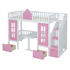 Twin Over Twin Bunk Bed with Convertible Desk - Pink or White