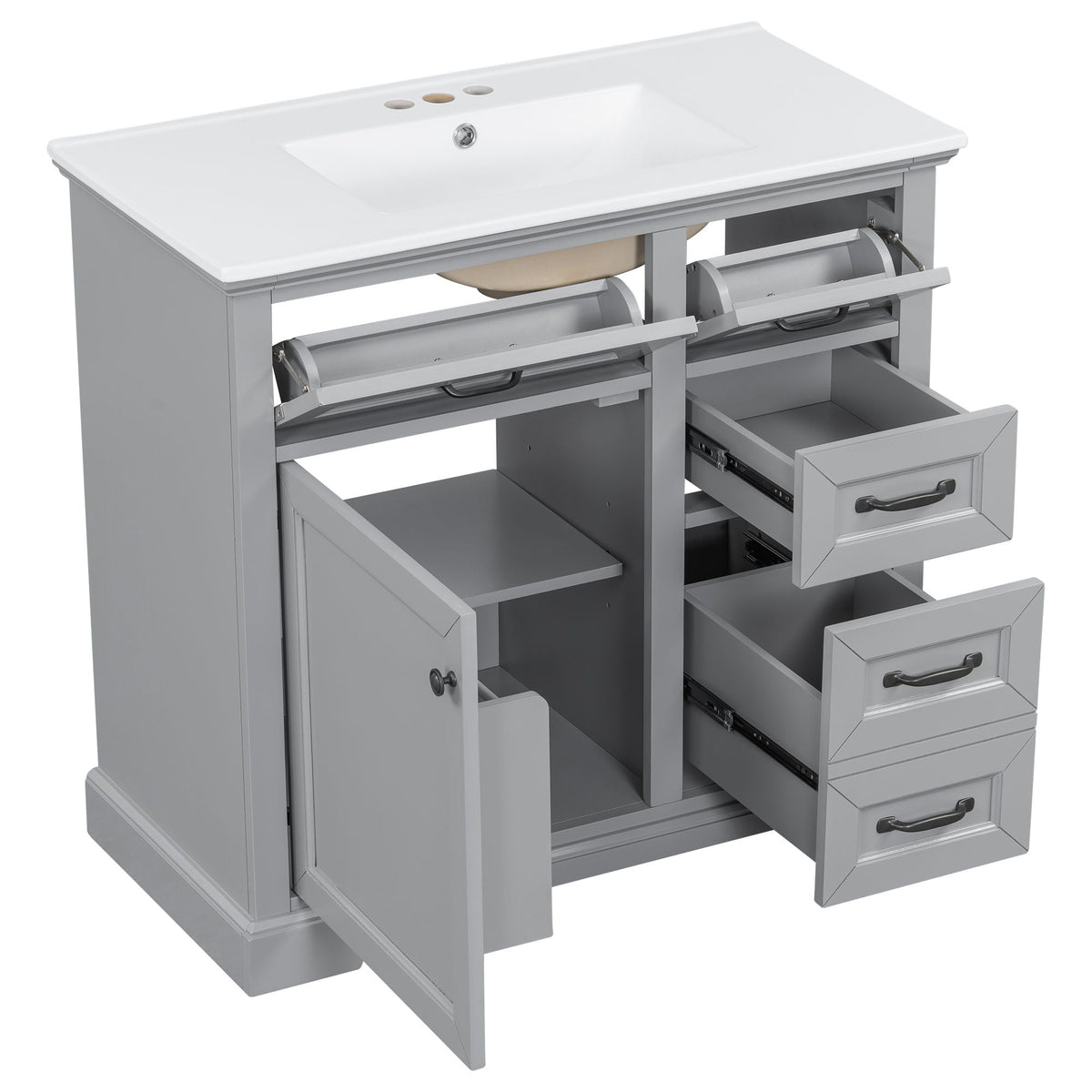 36" Bathroom Vanity with Sink and Soft Close Hinges - Dark Gray or White