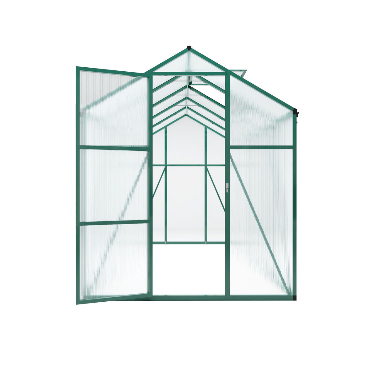 Polycarbonate Walk-In Greenhouse with Raised Base - Green