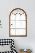 Large Arched Accent Mirror with Solid Fir Wood Frame - Brown