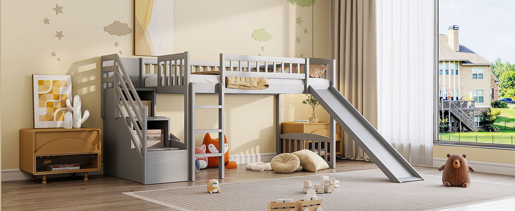 Loft Stairway Bed with Drawers and Convertible Ladder - Twin