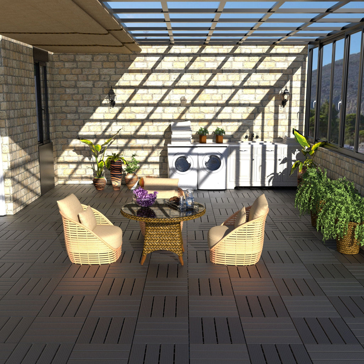 Interlocking Deck Tiles 44 Pack with Easy Click Installation - Dark Brown or Dark Gray