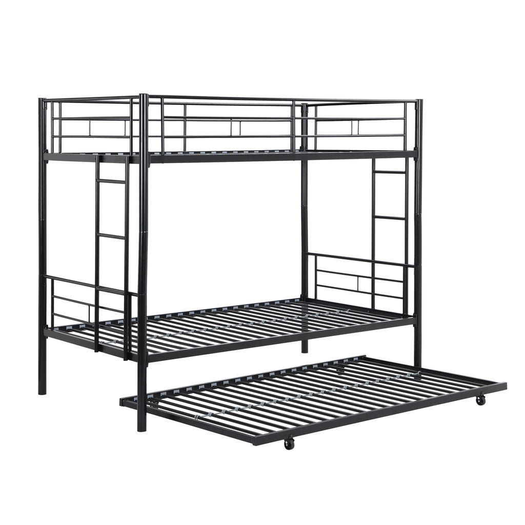 Twin Over Twin Metal Bunk Bed with Trundle - Black