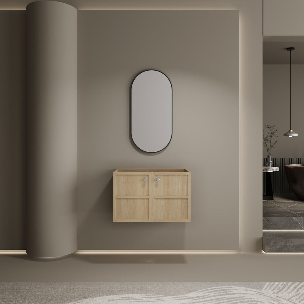 Modern Wall Mounted Bathroom Vanity with Soft Closing Doors - Light Brown
