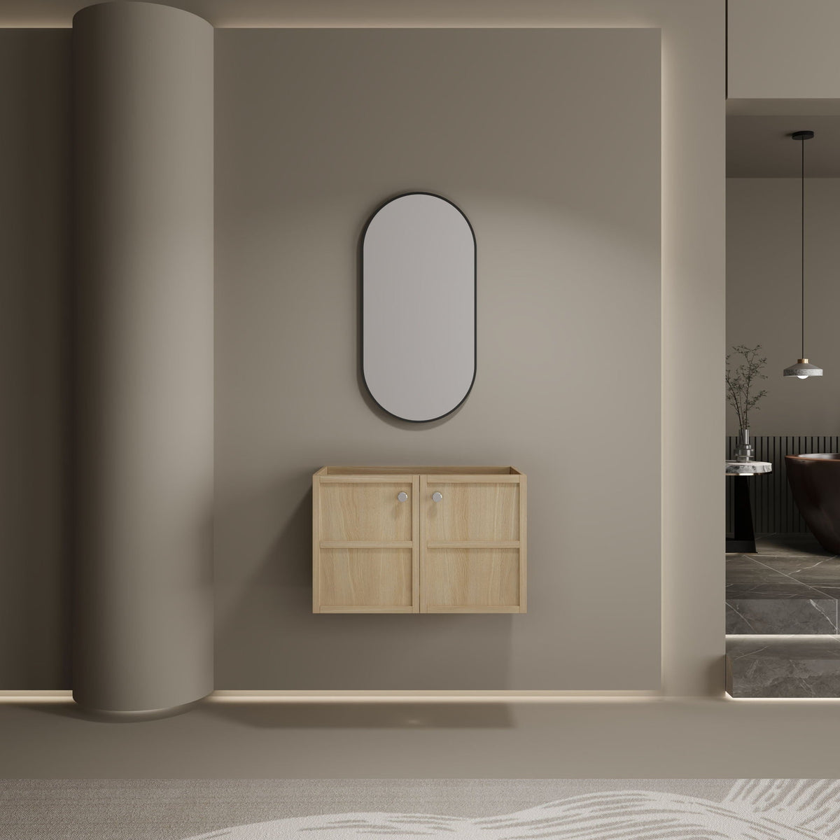 Modern Wall Mounted Bathroom Vanity with Soft Closing Doors - Light Brown