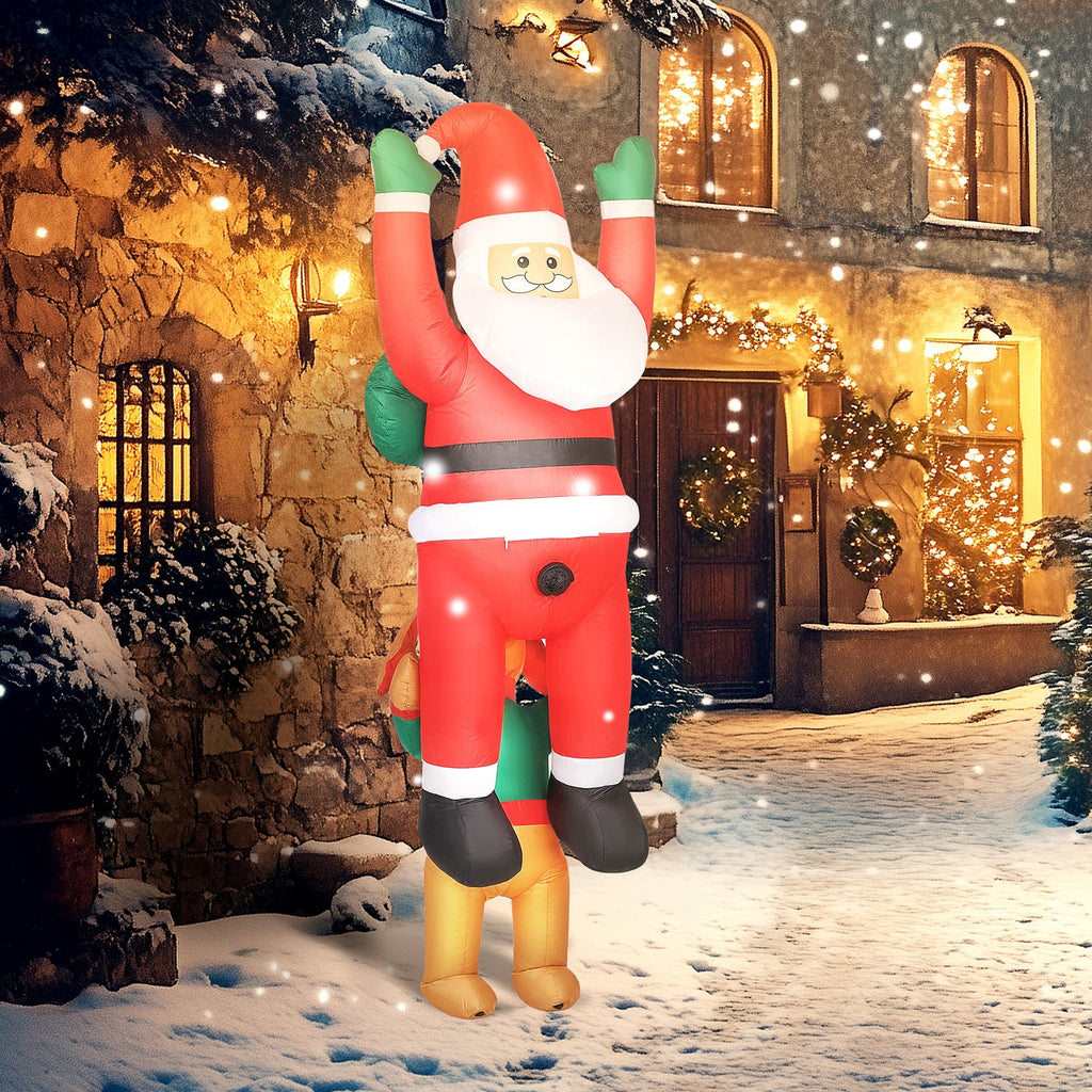7ft Hanging Christmas Inflatable Santa with Dog with LED Lights - Brown, Green, Red