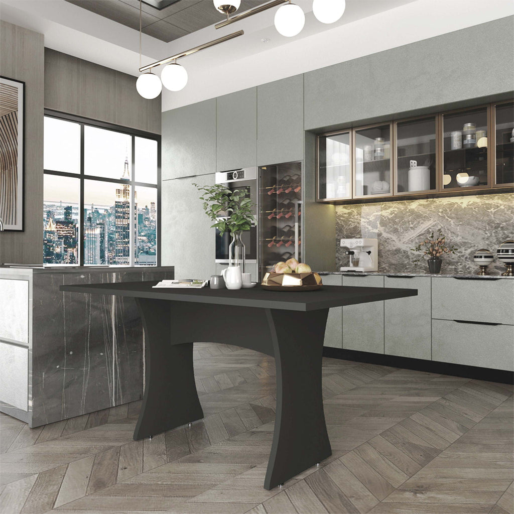 Modern Dining Table with Adjustable Metal Feet - Dark Gray or White